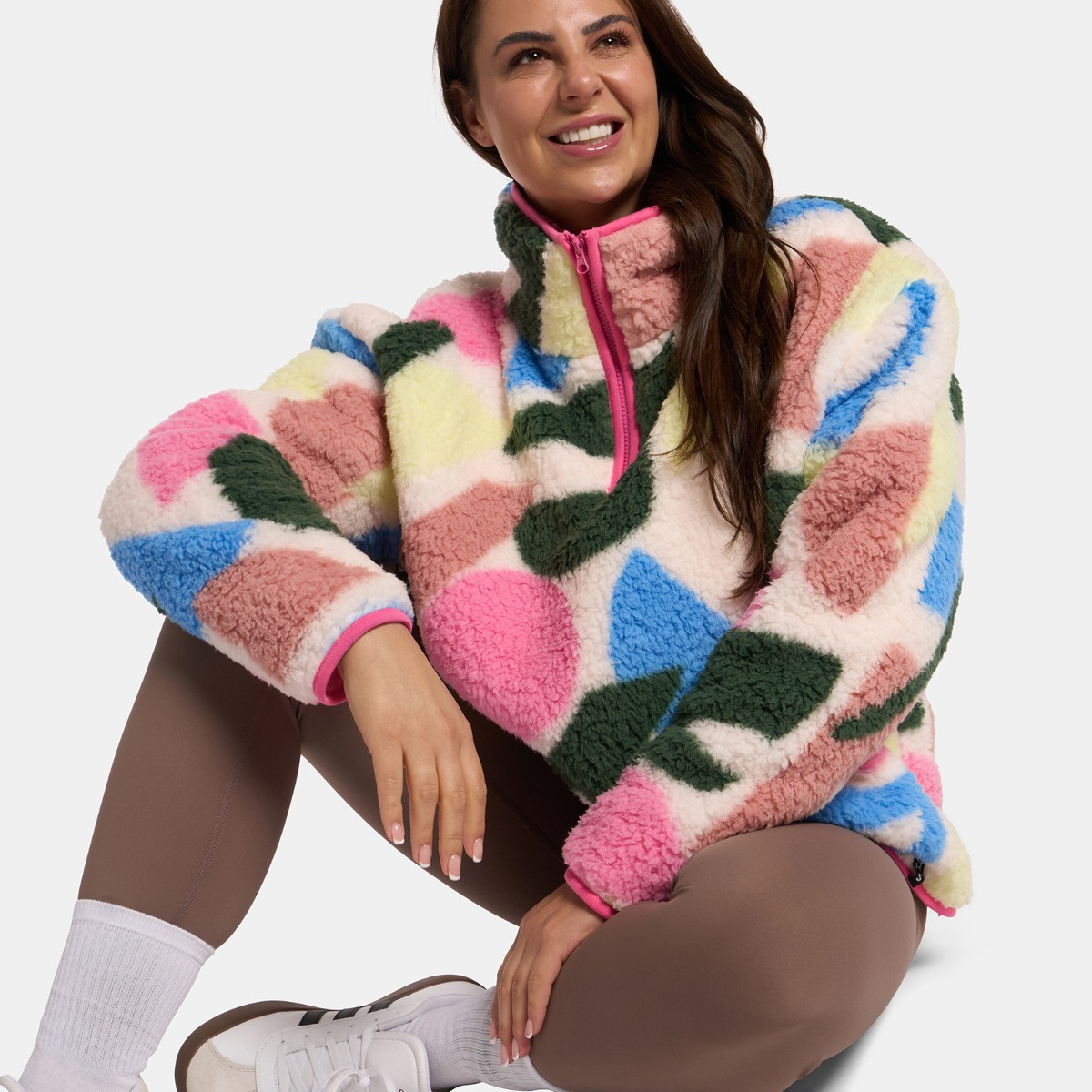 OHS Teddy Geometric Print Half Zip Fleece, Multi - Small/Medium>