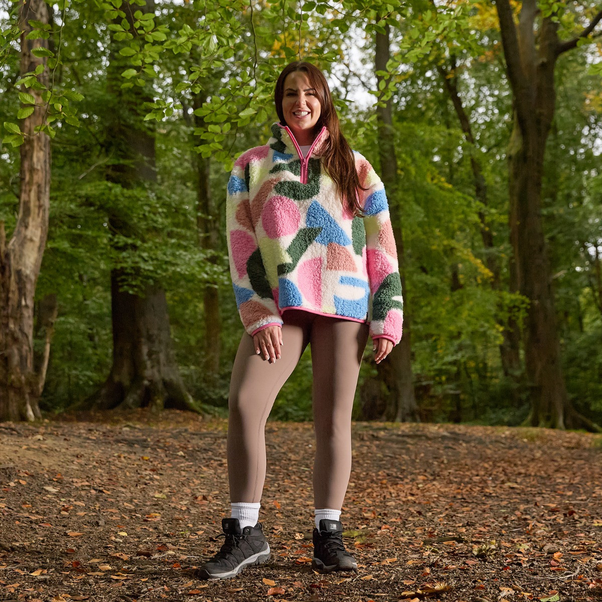 OHS Teddy Geometric Print Half Zip Fleece, Multi - Small/Medium>