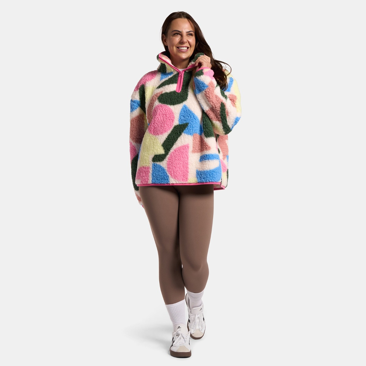 OHS Teddy Geometric Print Half Zip Fleece, Multi - Small/Medium>