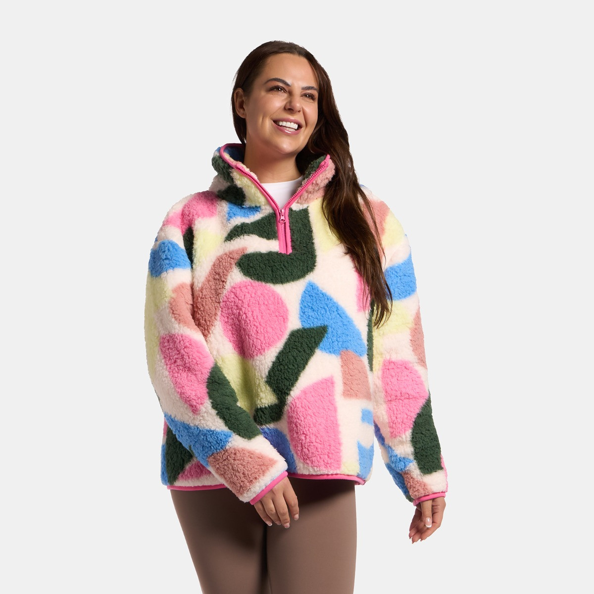 OHS Teddy Geometric Print Half Zip Fleece, Multi - Small/Medium>