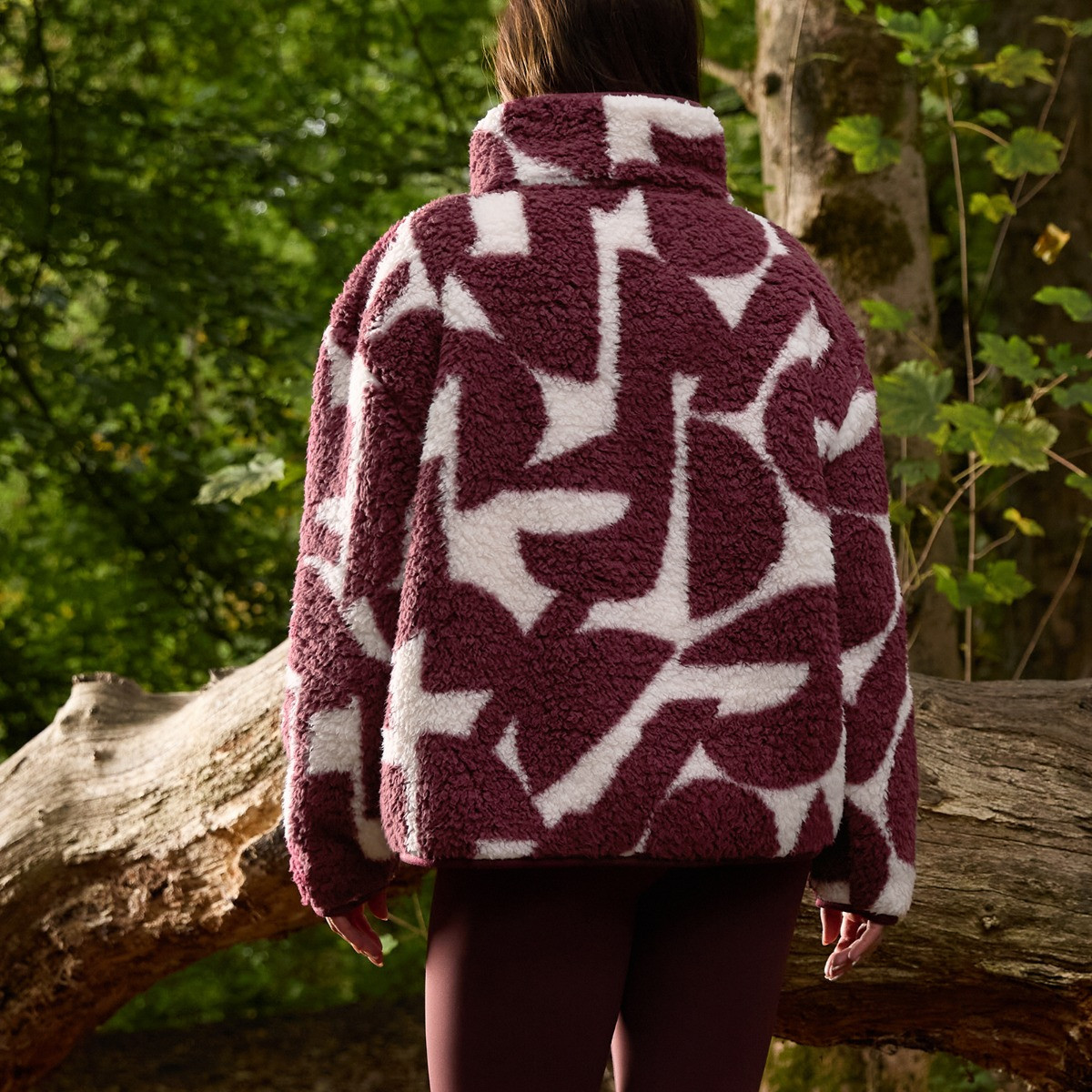 OHS Teddy Geometric Print Half Zip Fleece - Burgundy/White>