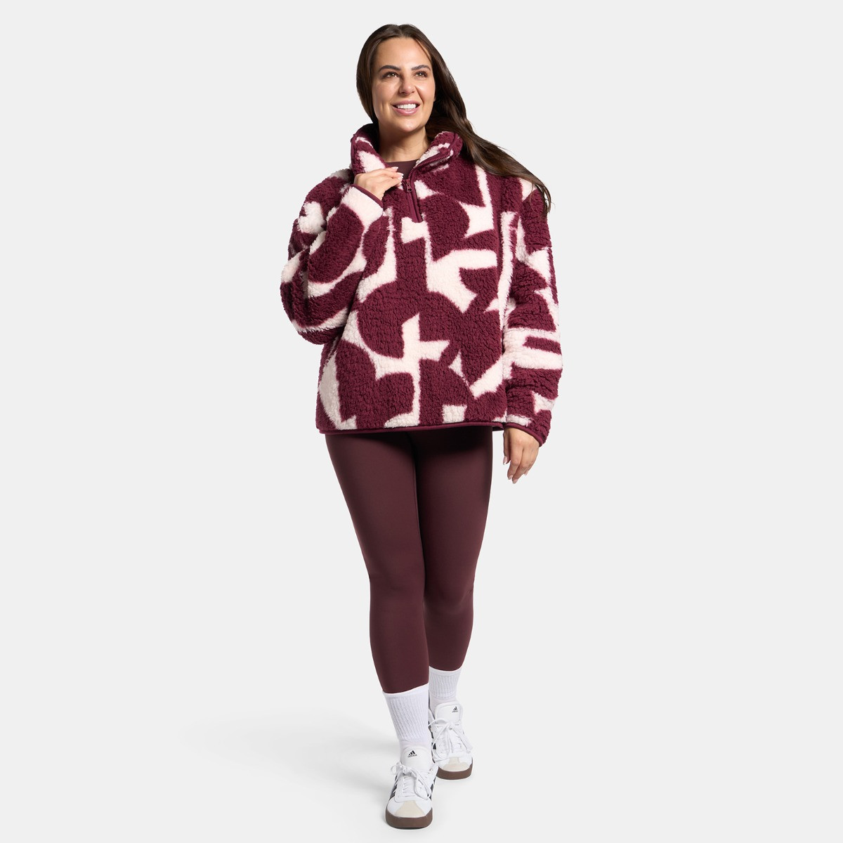 OHS Teddy Geometric Print Half Zip Fleece - Burgundy/White>