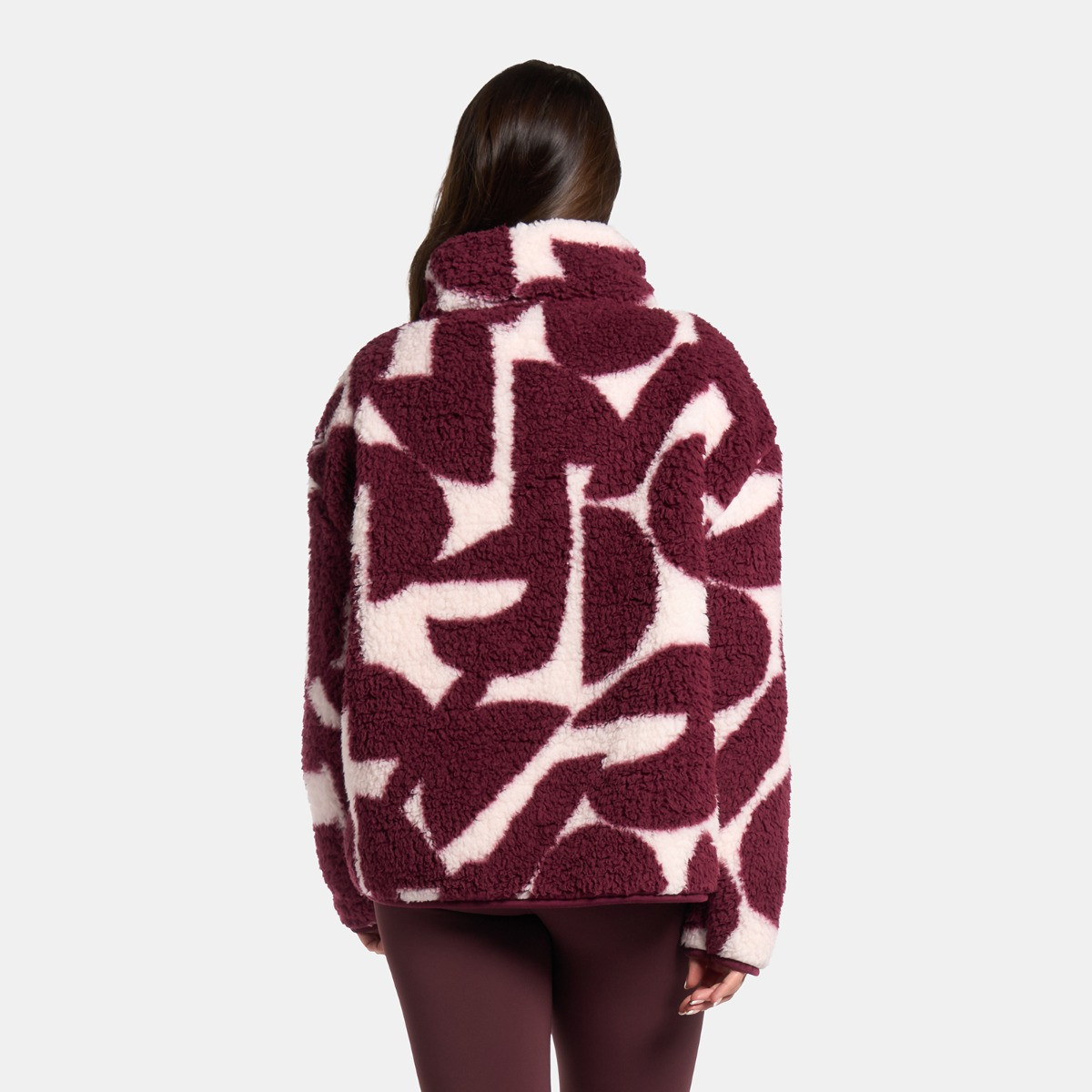 OHS Teddy Geometric Print Half Zip Fleece - Burgundy/White>
