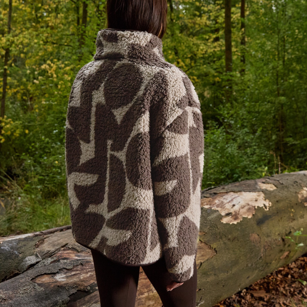 OHS Teddy Geometric Print Half Zip Fleece - Brown/Natural>