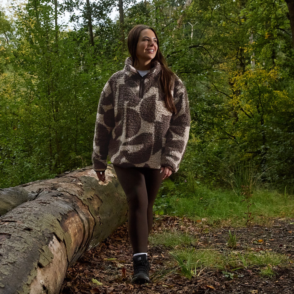 OHS Teddy Geometric Print Half Zip Fleece, Brown/Natural - Large/Extra Large>