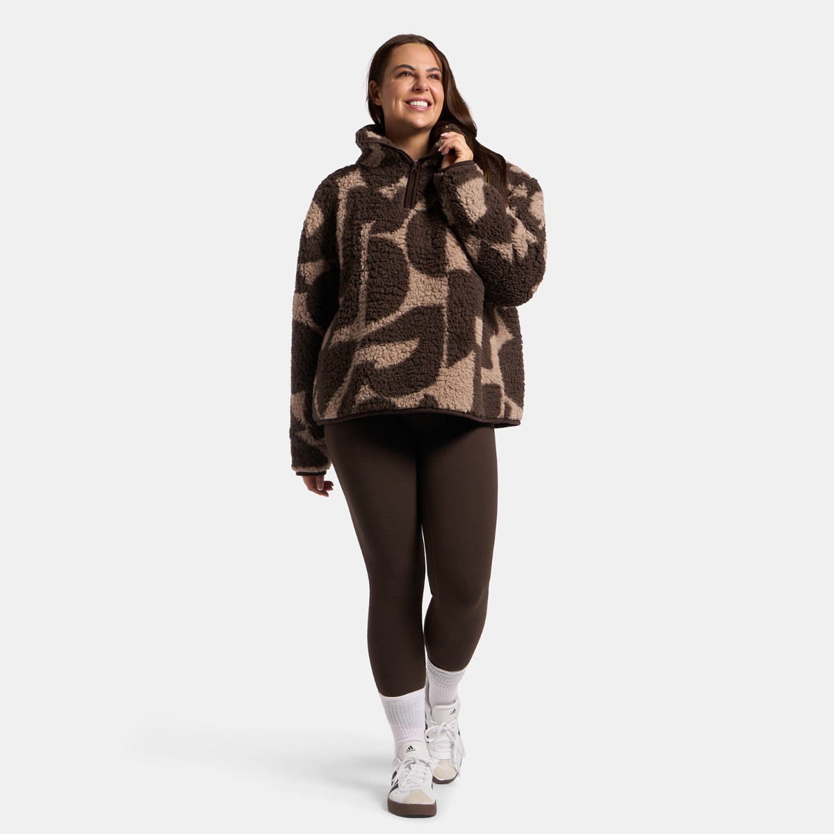 OHS Teddy Geometric Print Half Zip Fleece, Brown/Natural - Small/Medium>
