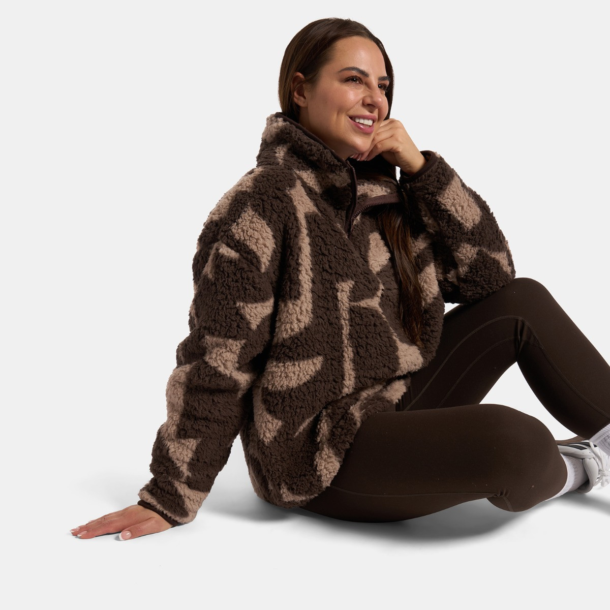 OHS Teddy Geometric Print Half Zip Fleece, Brown/Natural - Large/Extra Large>