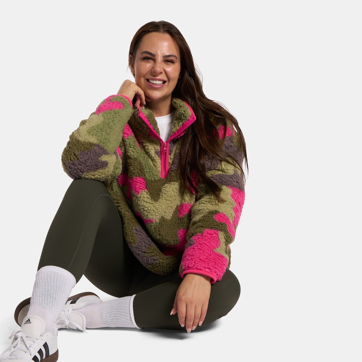 OHS Teddy Camo Print Half Zip Fleece - Pink/Green>