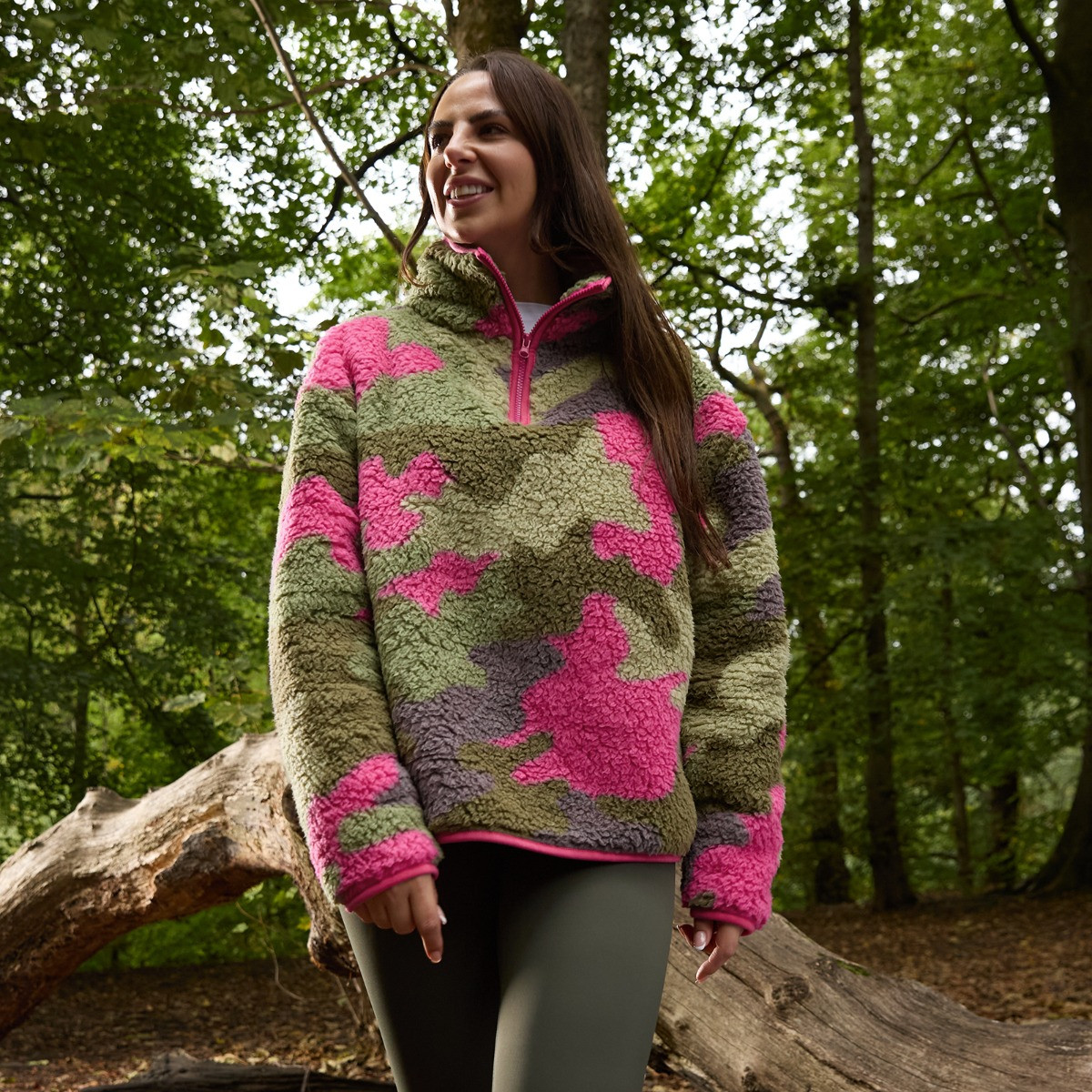OHS Teddy Camo Print Half Zip Fleece - Pink/Green>