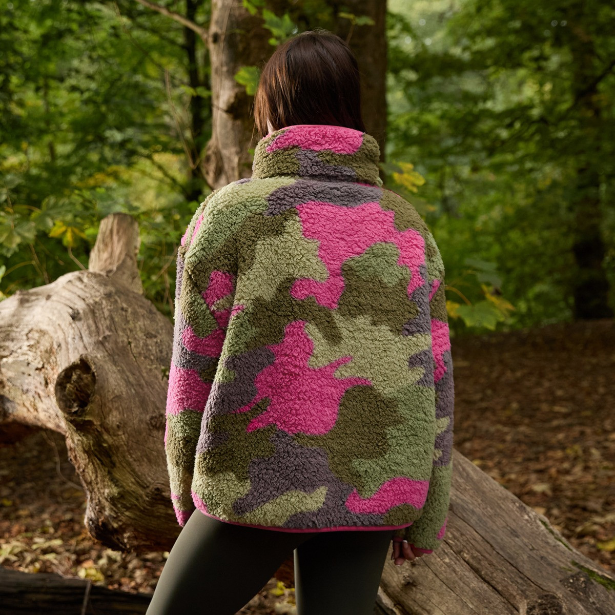 OHS Teddy Camo Print Half Zip Fleece, Pink/Green - Large/Extra Large>