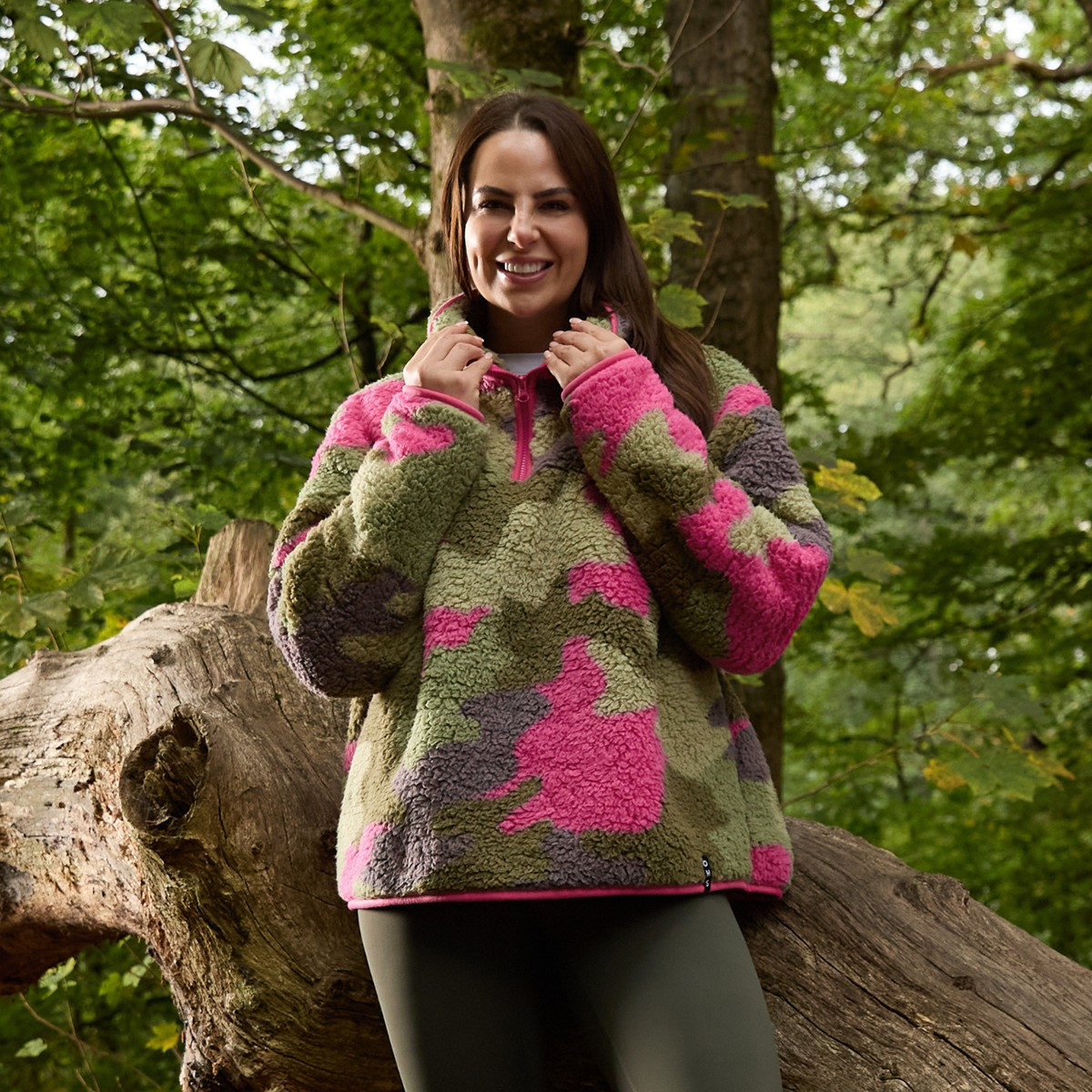 OHS Teddy Camo Print Half Zip Fleece, Pink/Green - Large/Extra Large>