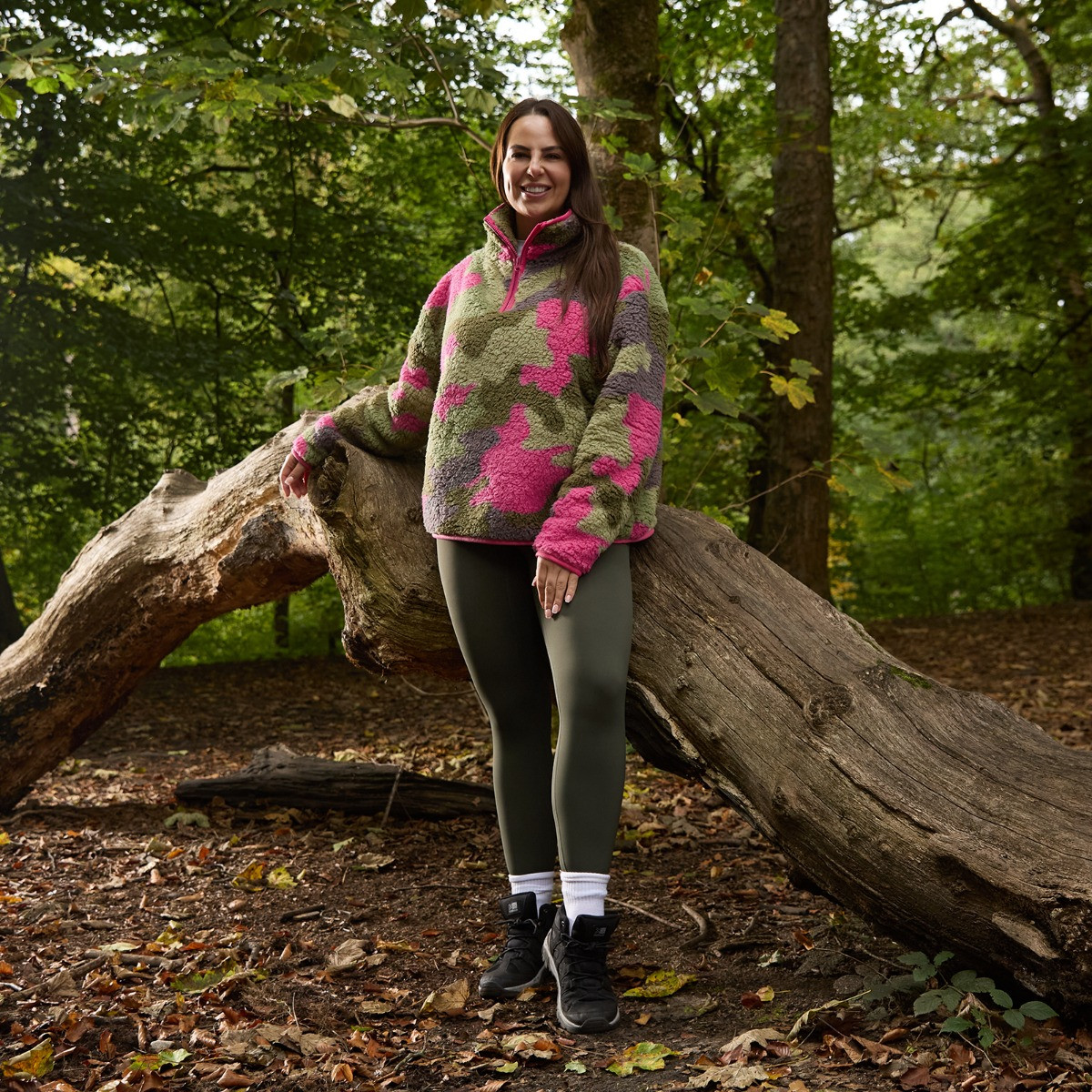 OHS Teddy Camo Print Half Zip Fleece, Pink/Green - Large/Extra Large>