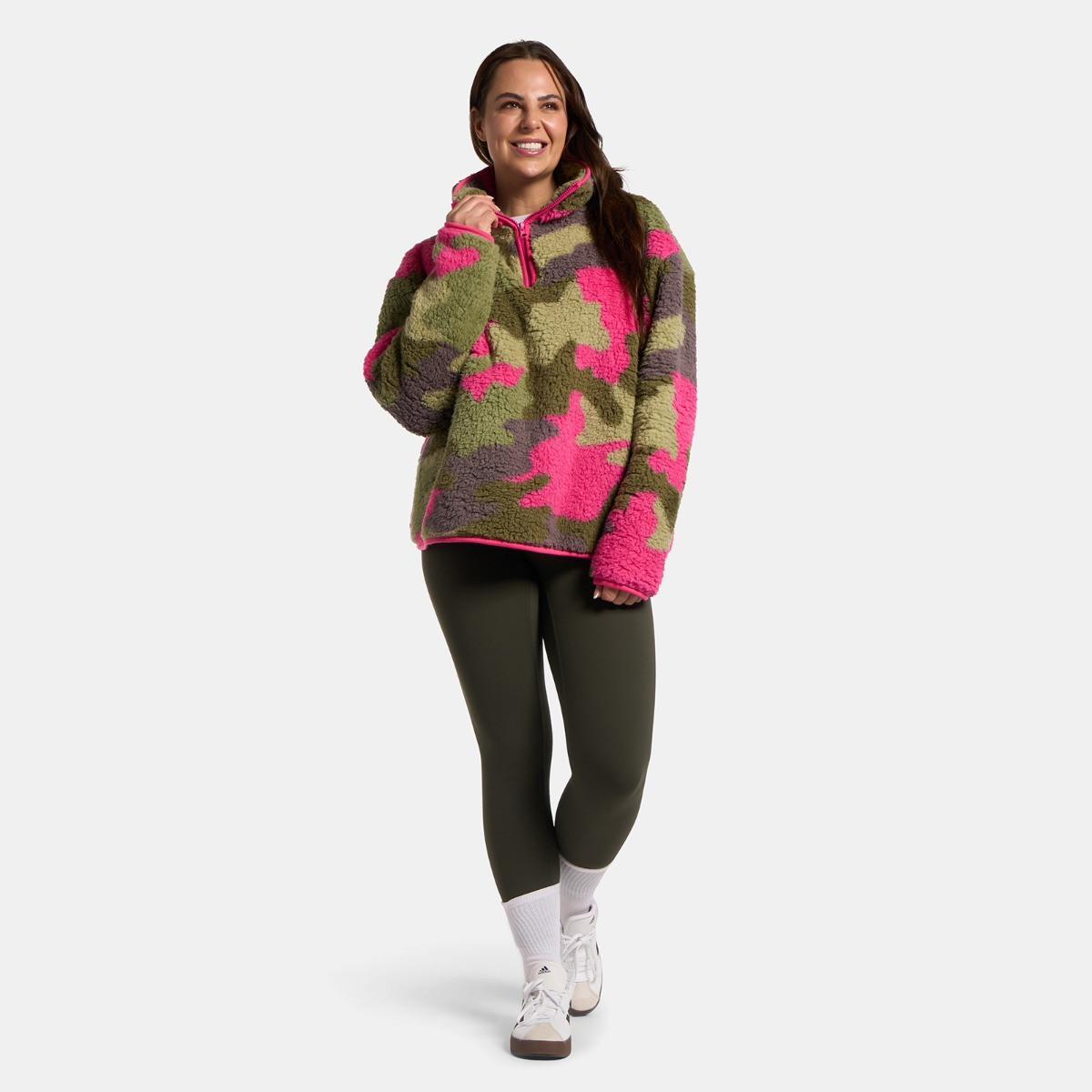 OHS Teddy Camo Print Half Zip Fleece - Pink/Green>
