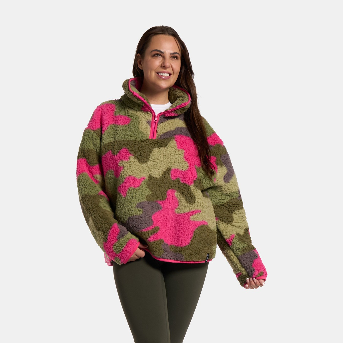 OHS Teddy Camo Print Half Zip Fleece - Pink/Green>