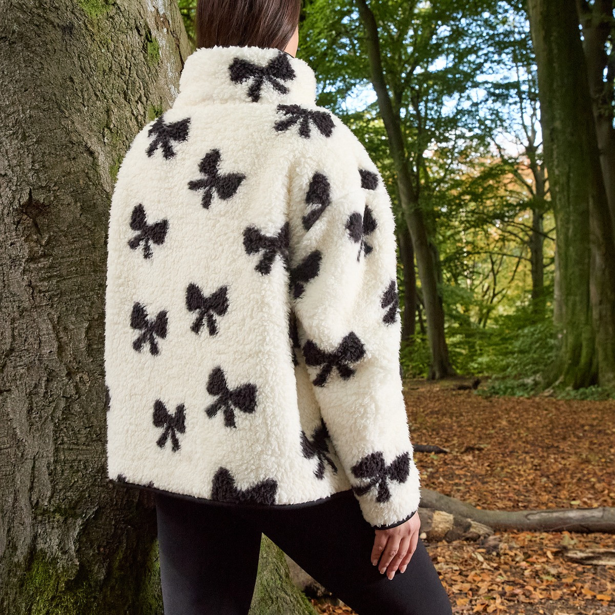 OHS Teddy Bow Print Half Zip Fleece - Monochrome>