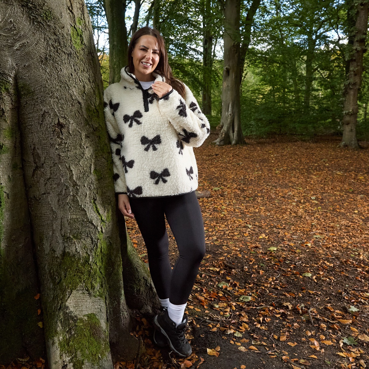 OHS Teddy Bow Print Half Zip Fleece - Monochrome>