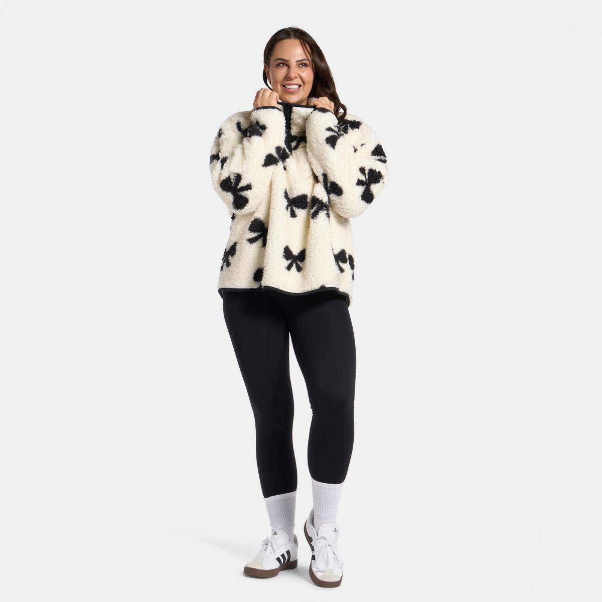 OHS Teddy Bow Print Half Zip Fleece - Monochrome>