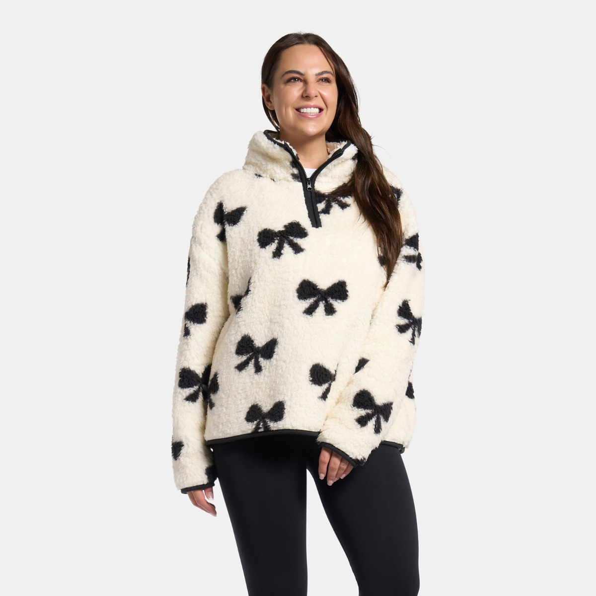 OHS Teddy Bow Print Half Zip Fleece - Monochrome>