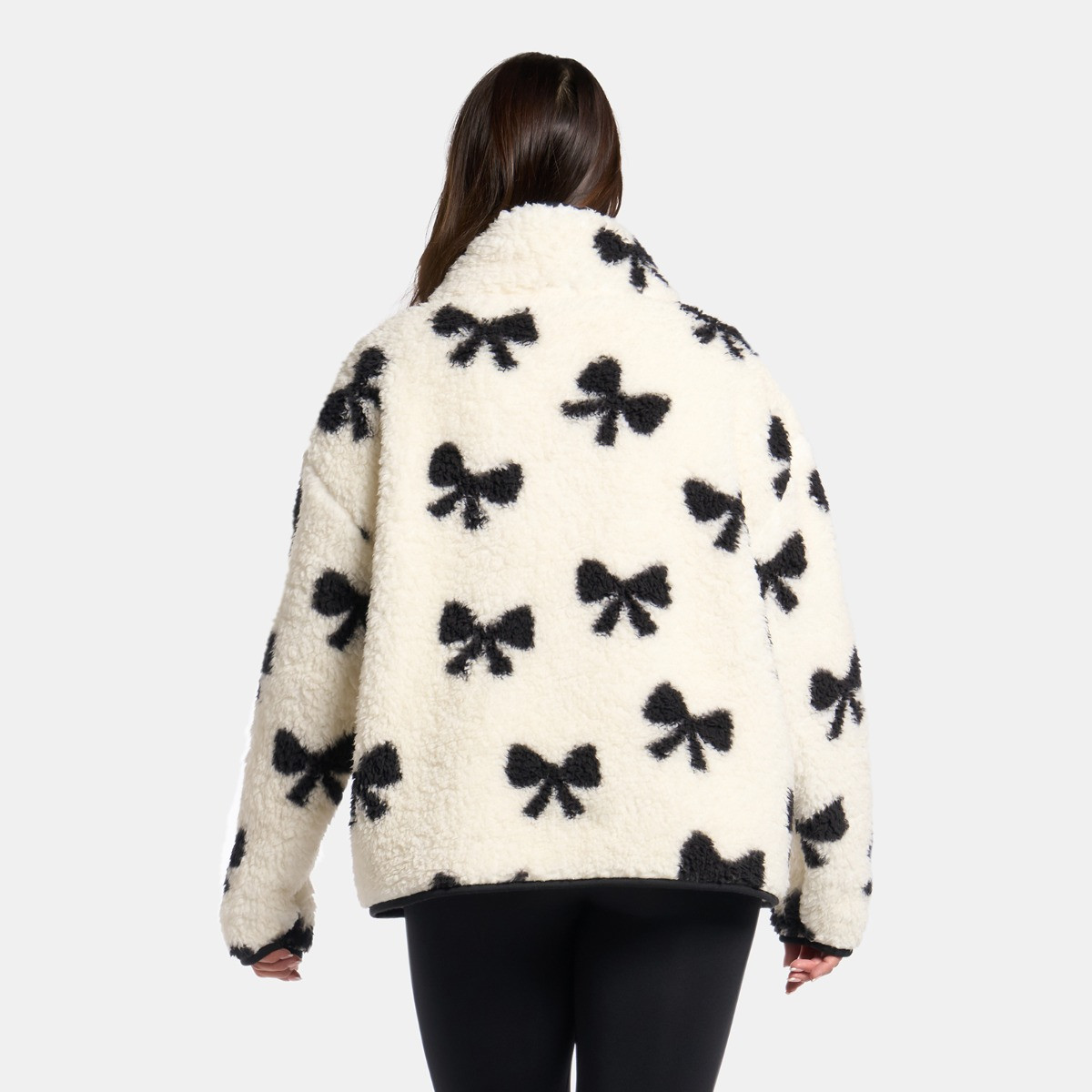 OHS Teddy Bow Print Half Zip Fleece - Monochrome>