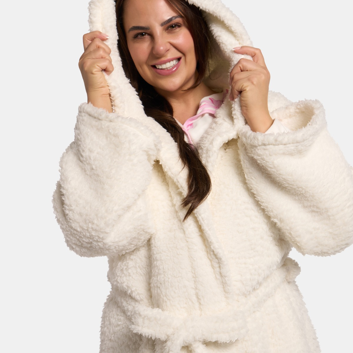 OHS Teddy Dressing Gown Floor Length, Adults - Cream>