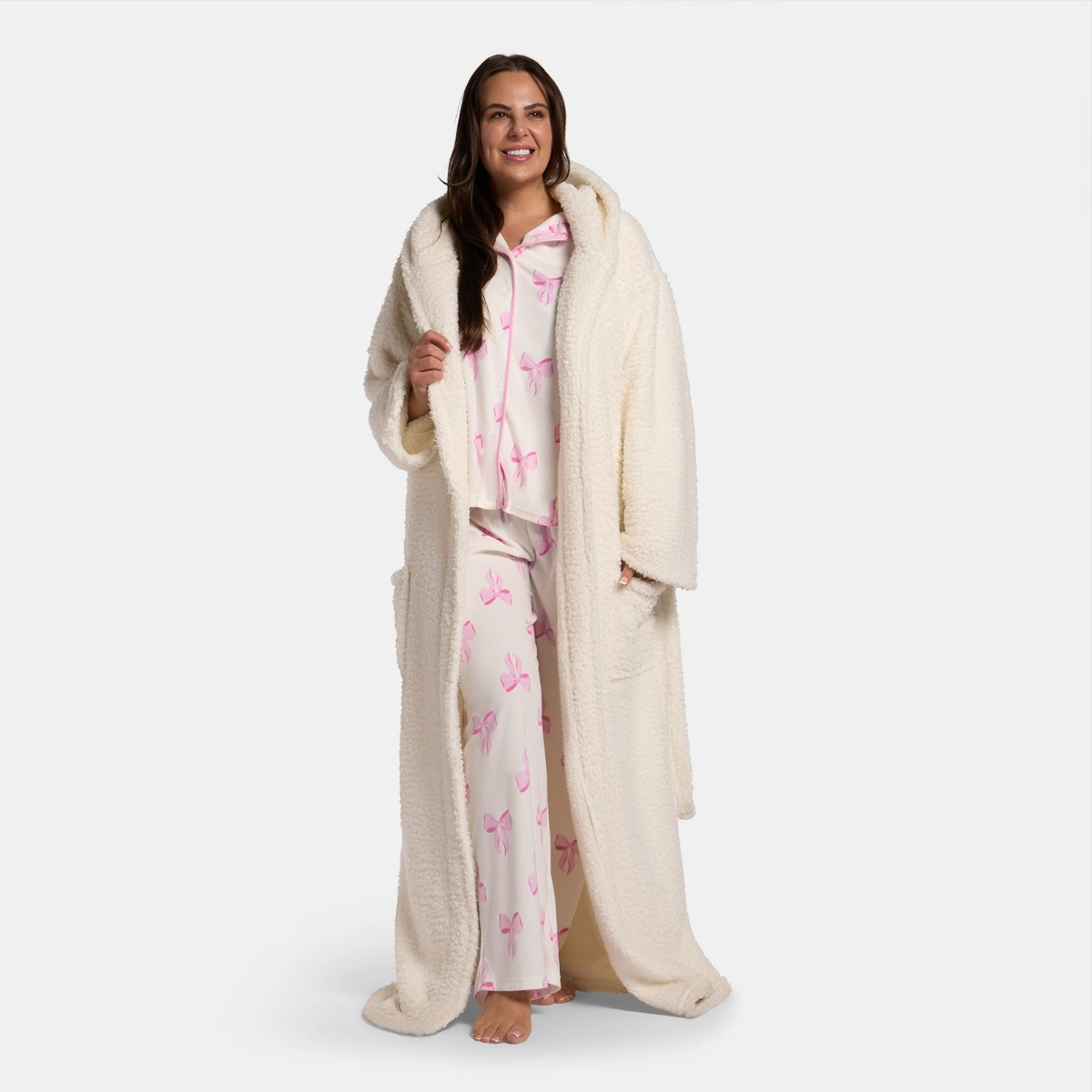 OHS Teddy Dressing Gown Floor Length, Adults - Cream>