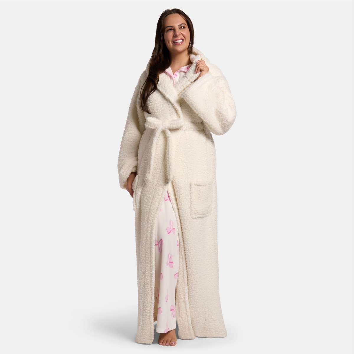 OHS Teddy Dressing Gown Floor Length, Adults - Cream>
