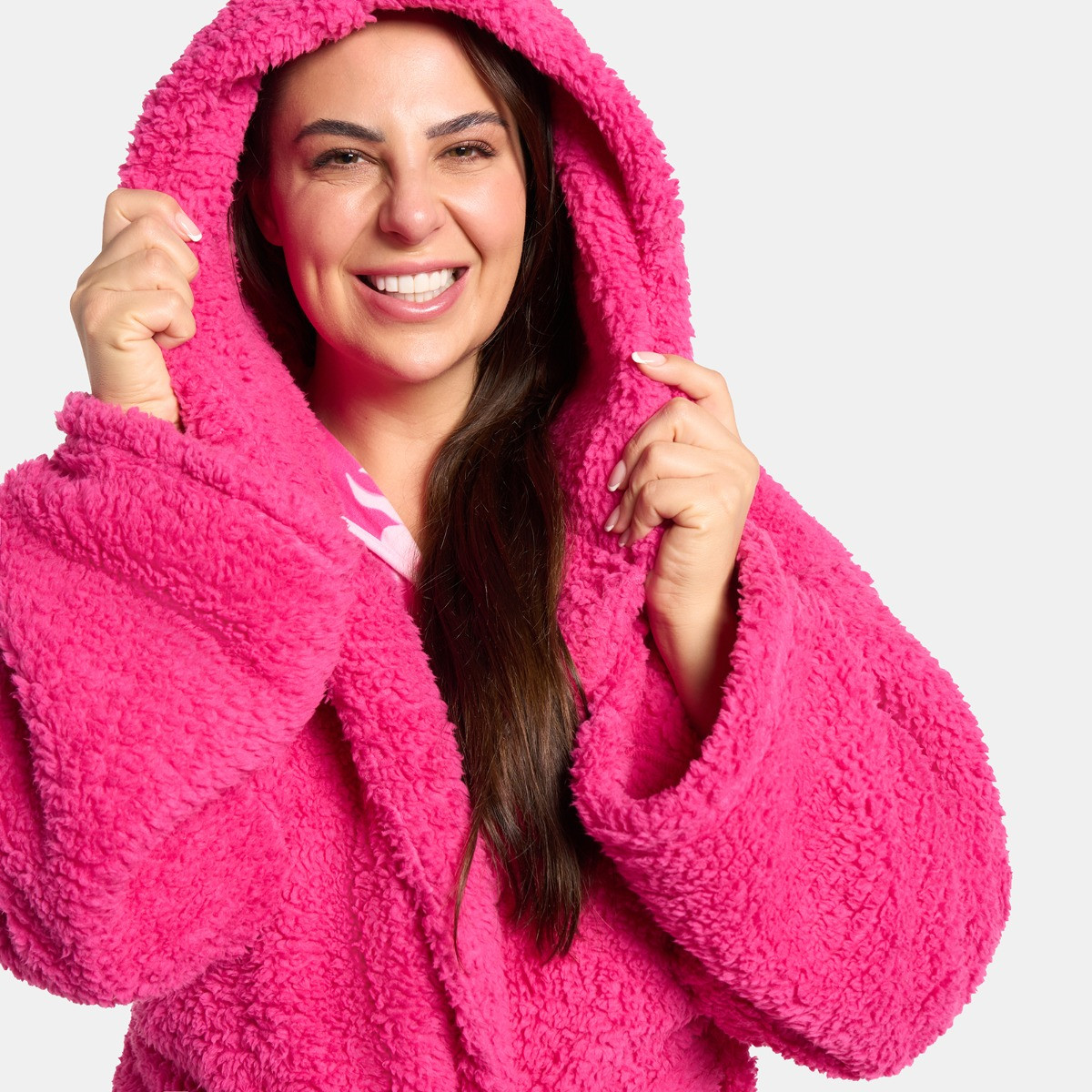OHS Teddy Dressing Gown Floor Length, Adults - Hot Pink>