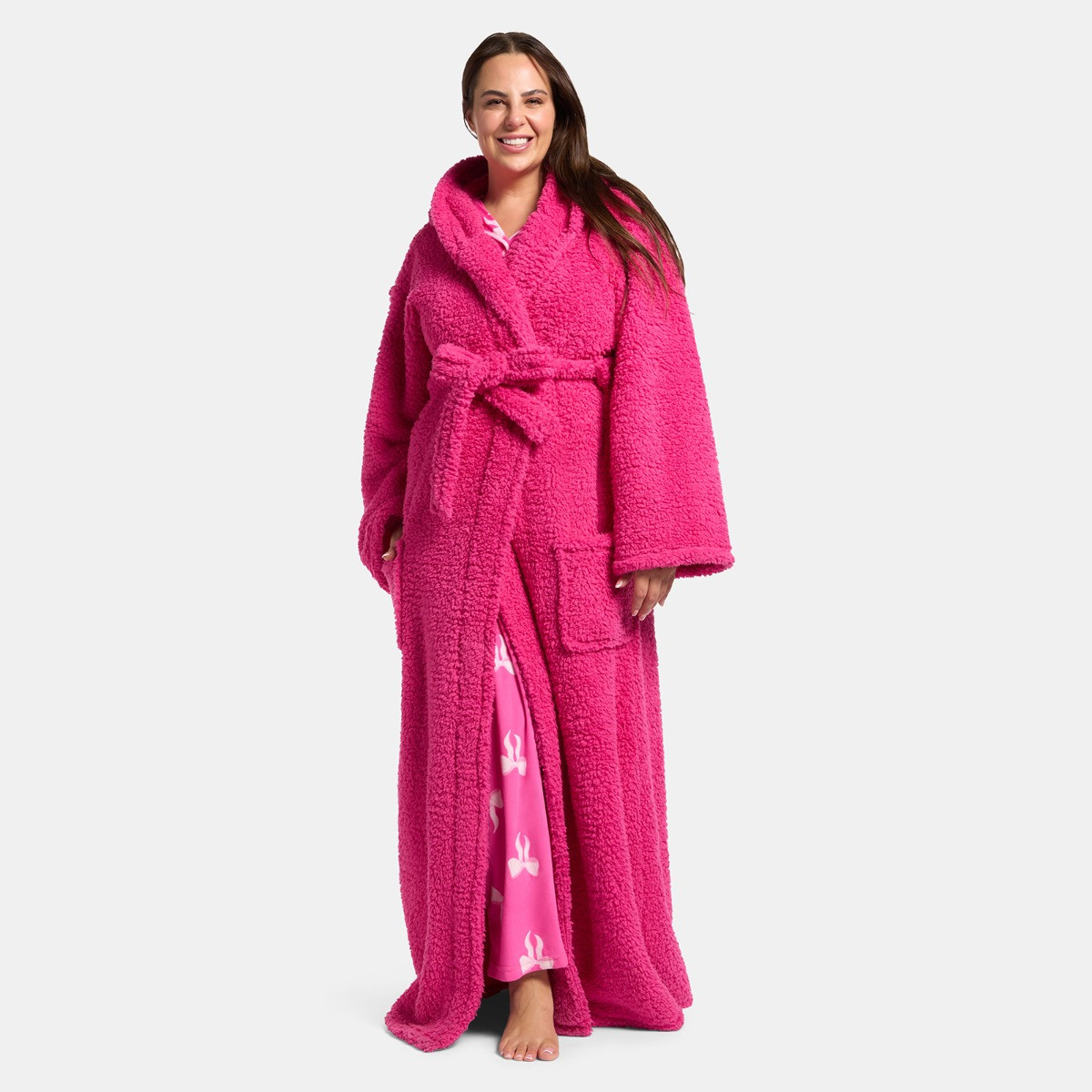 OHS Teddy Dressing Gown Floor Length, Adults - Hot Pink>
