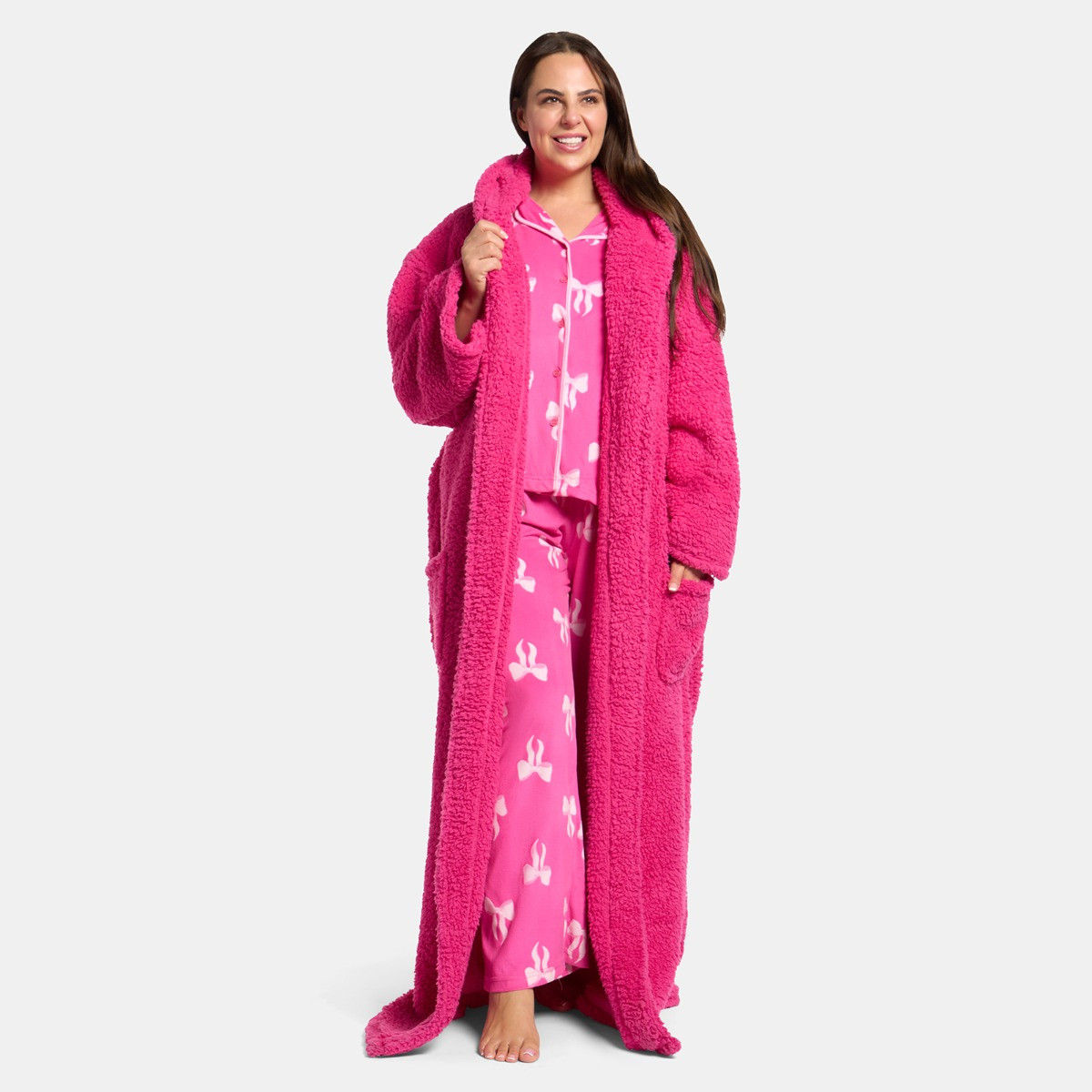 OHS Teddy Dressing Gown Floor Length, Adults - Hot Pink>
