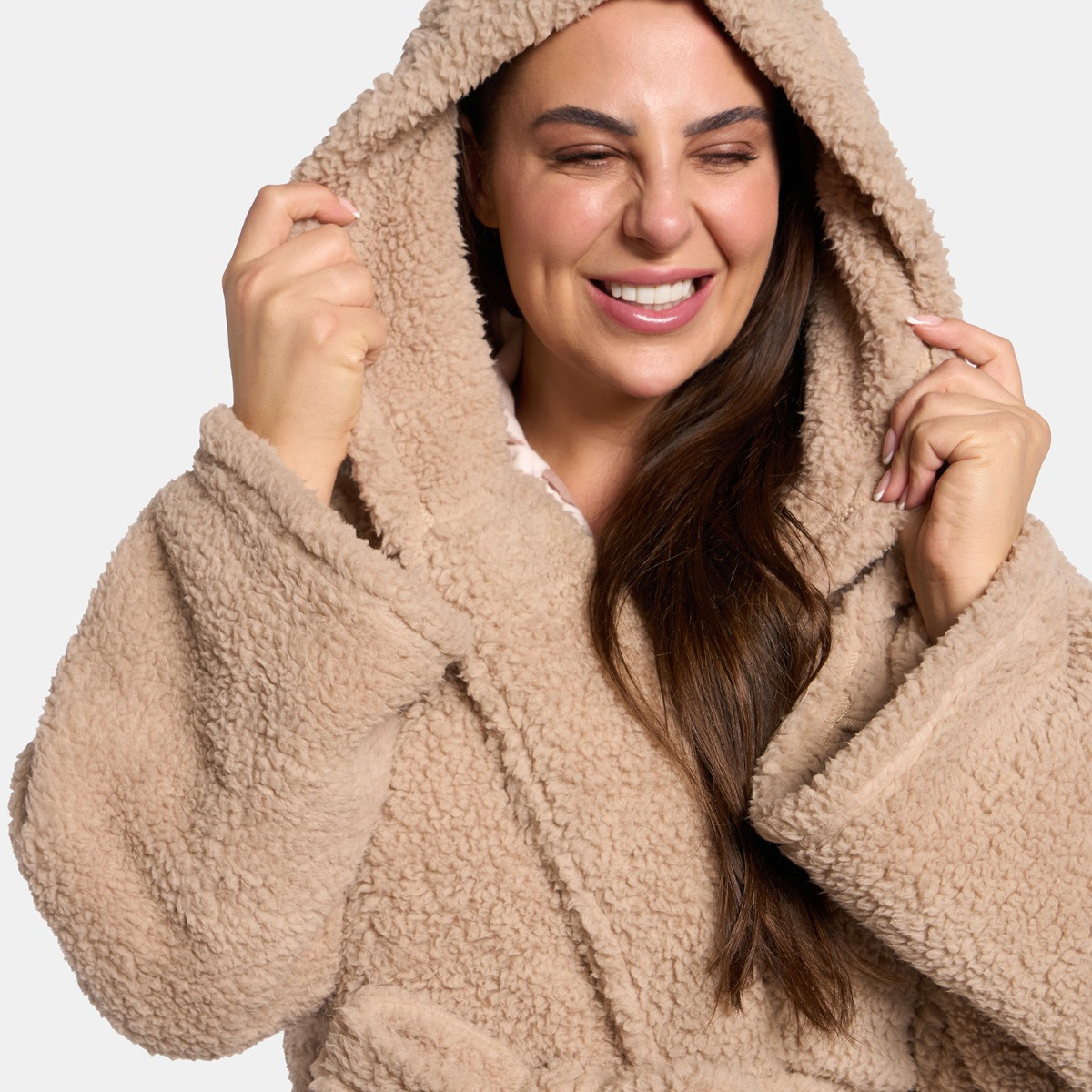 OHS Teddy Dressing Gown Floor Length, Adults - Natural>