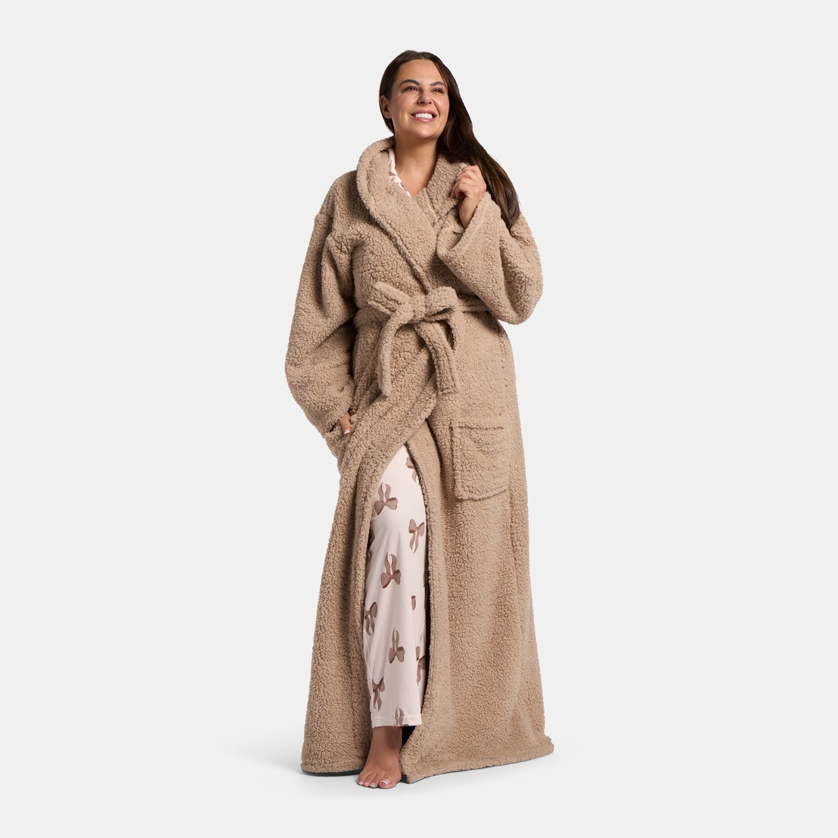 OHS Teddy Dressing Gown Floor Length, Adults - Natural>