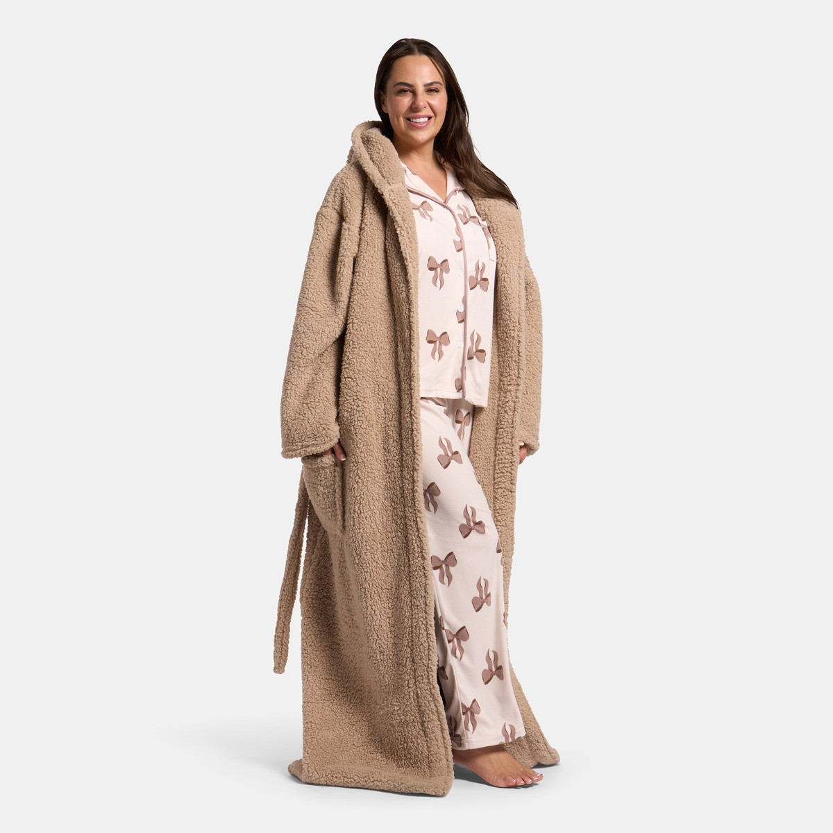 OHS Teddy Dressing Gown Floor Length, Adults - Natural>