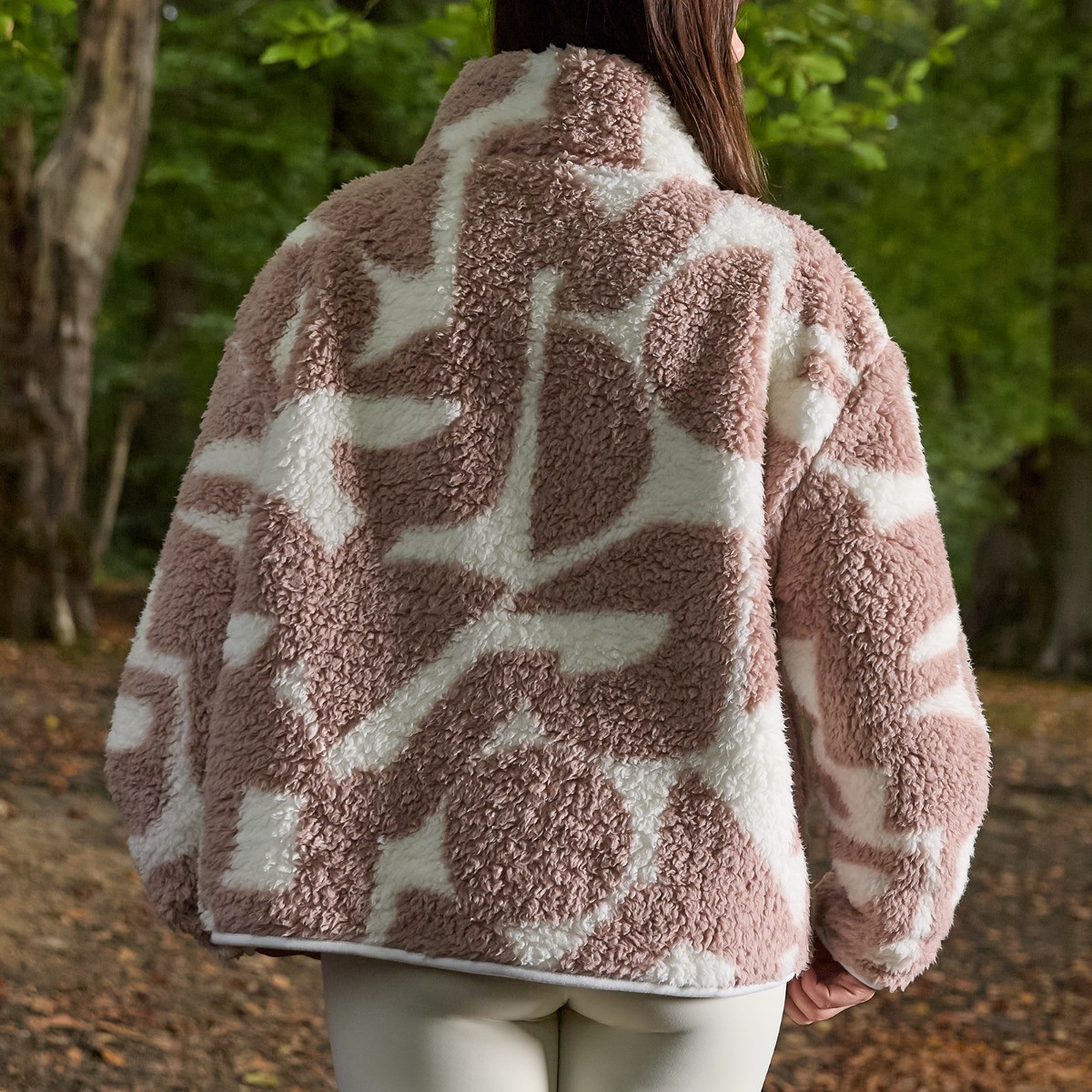 OHS Teddy Geometric Print Half Zip Fleece - Beige>