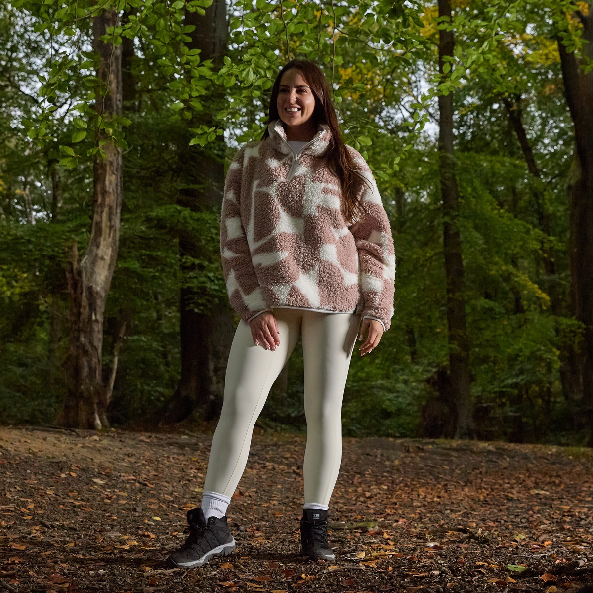 OHS Teddy Geometric Print Half Zip Fleece - Beige>