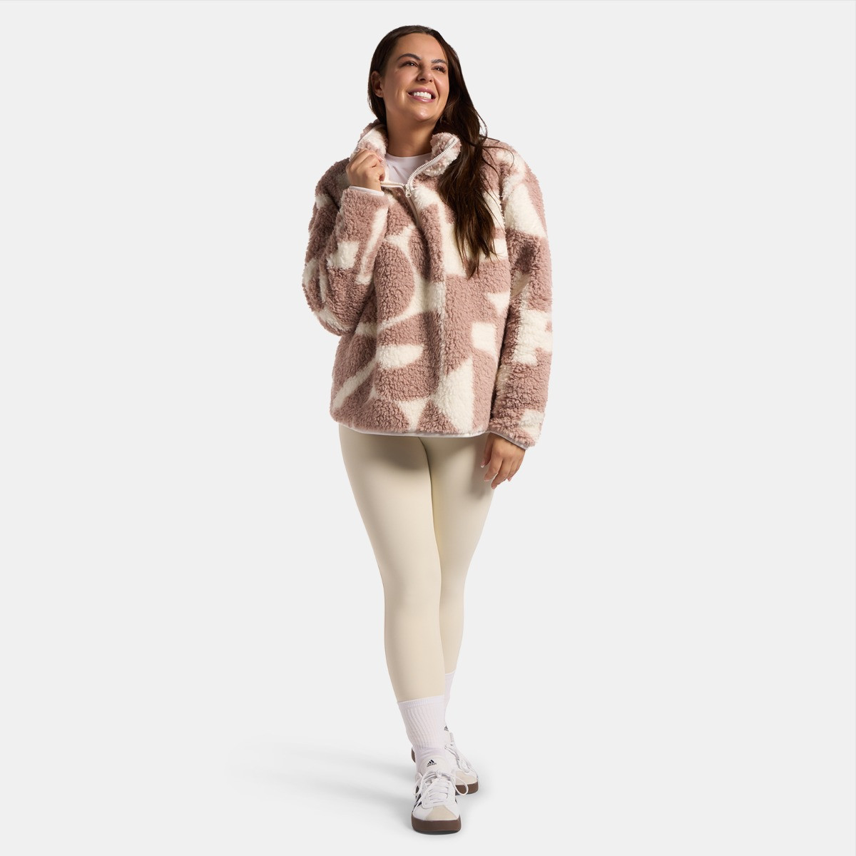 OHS Teddy Geometric Print Half Zip Fleece - Beige>