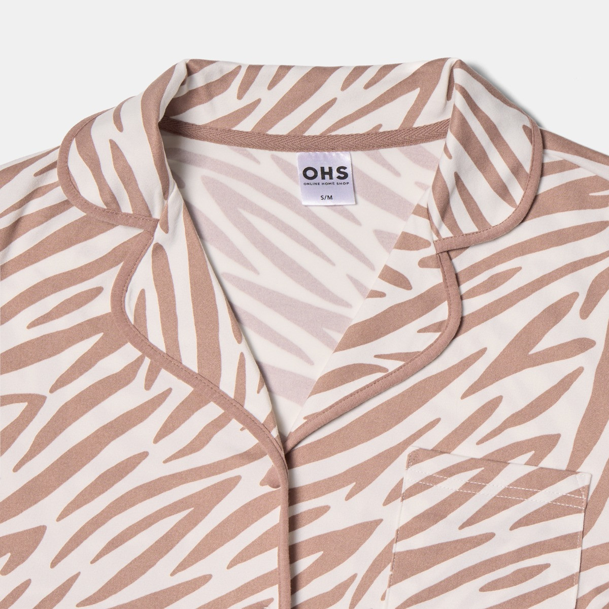 OHS Zebra Print Piped Edge Jersey Pyjama Set, Beige - Small/Medium>