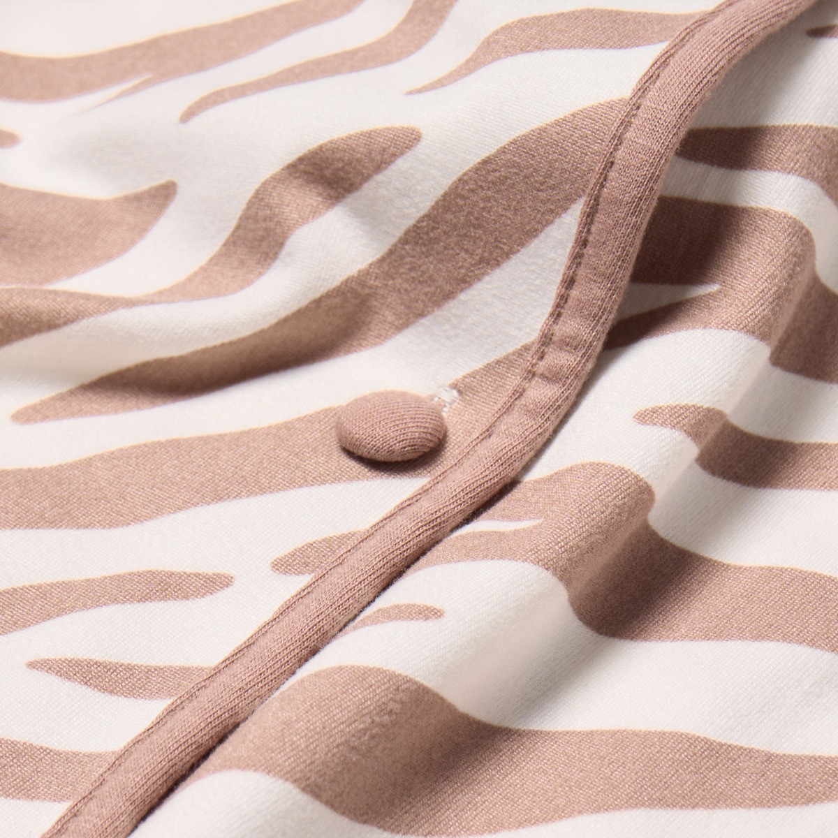 OHS Zebra Print Piped Edge Jersey Pyjama Set, Beige - Small/Medium>