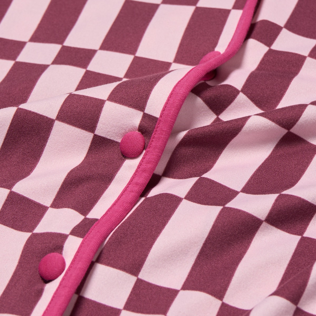 OHS Check Print Piped Jersey Pyjama Set - Pink/Burgundy>