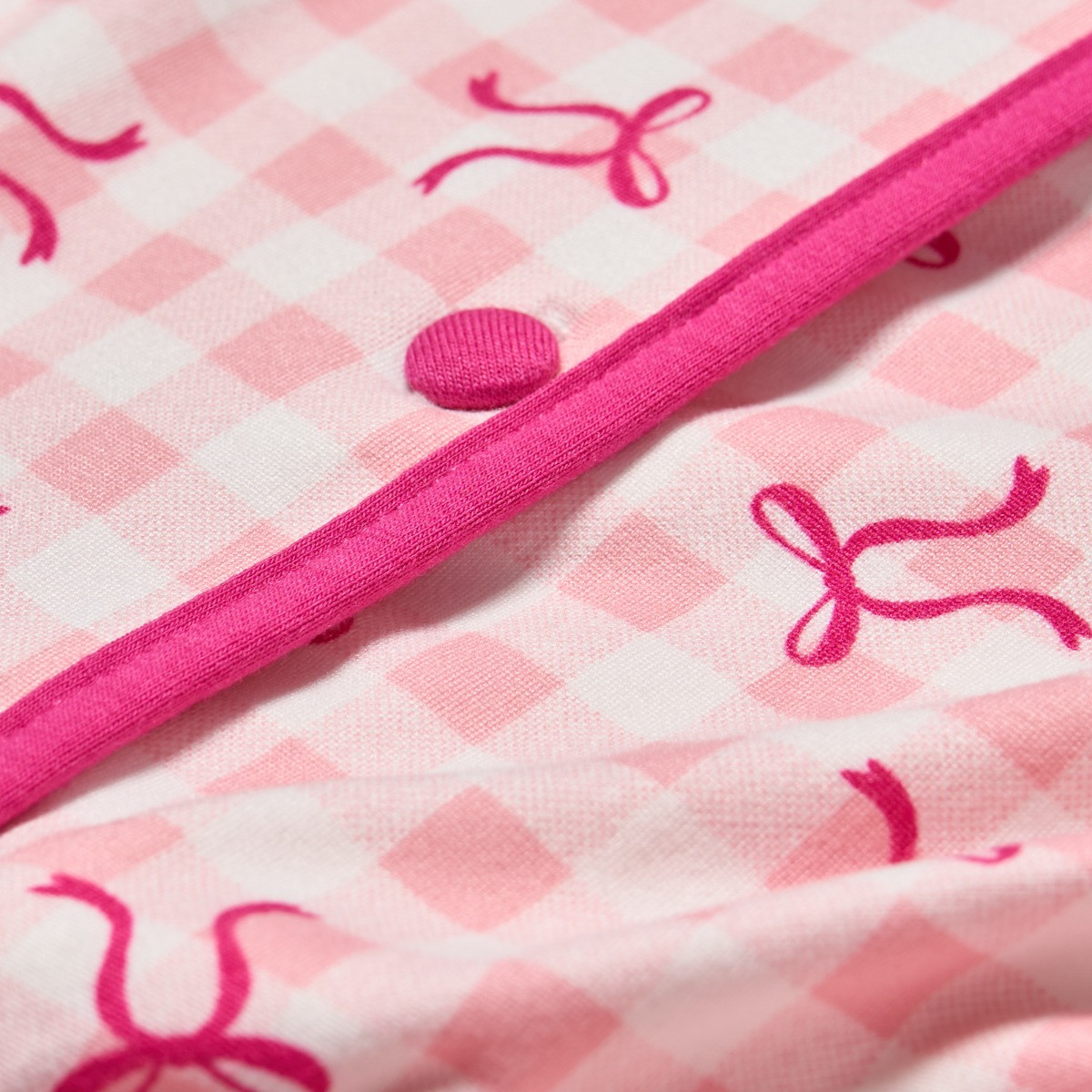 OHS Bow Print Piped Edge Jersey Short Pyjama Set, Pink - Small/Medium>