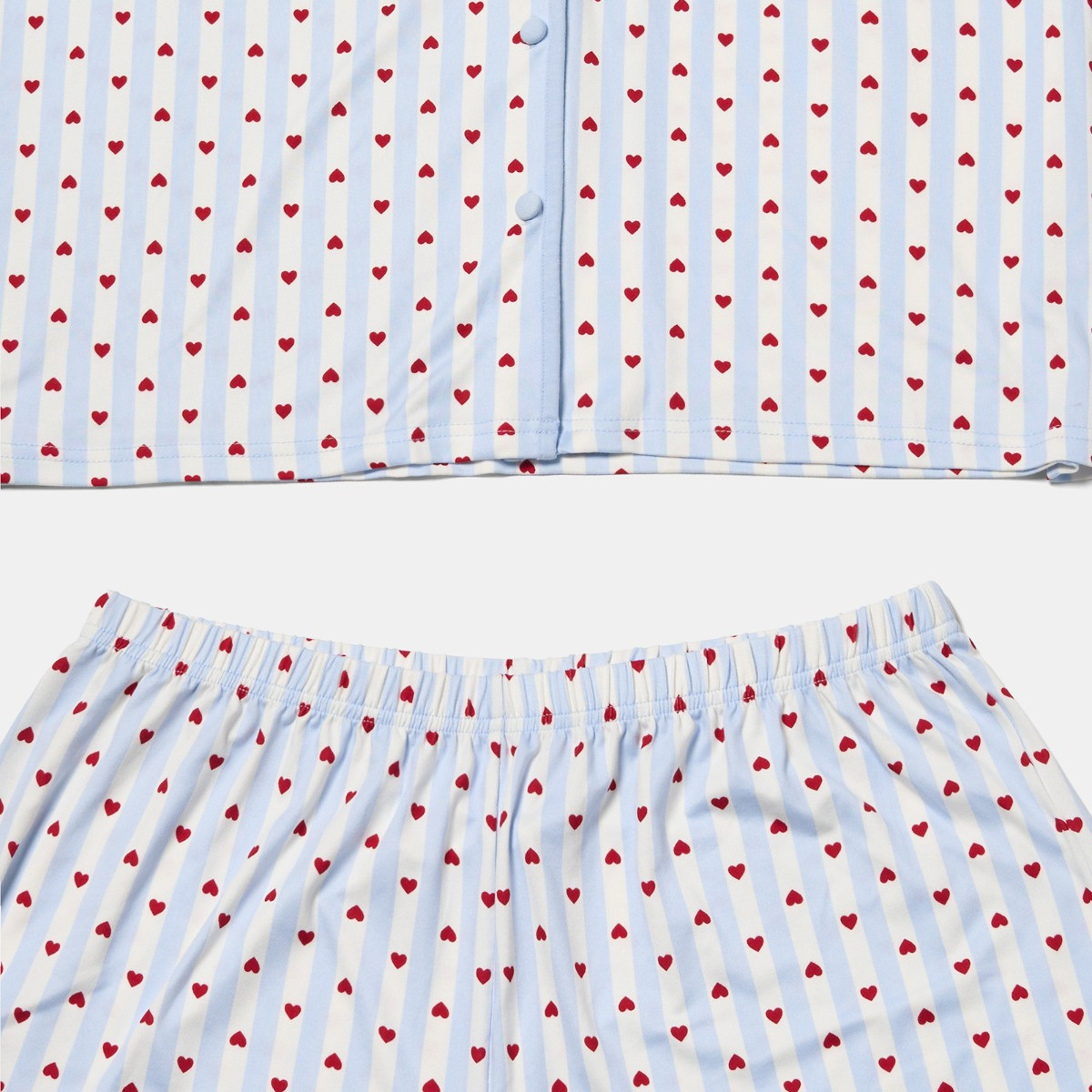 OHS Heart Stripe Piped Edge Jersey Short Pyjama Set, Blue - Small/Medium>