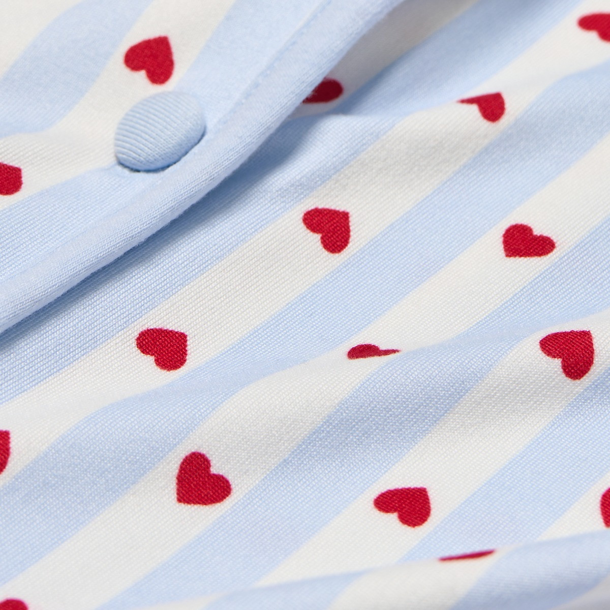 OHS Heart Stripe Piped Jersey Short Pyjama Set - Blue>