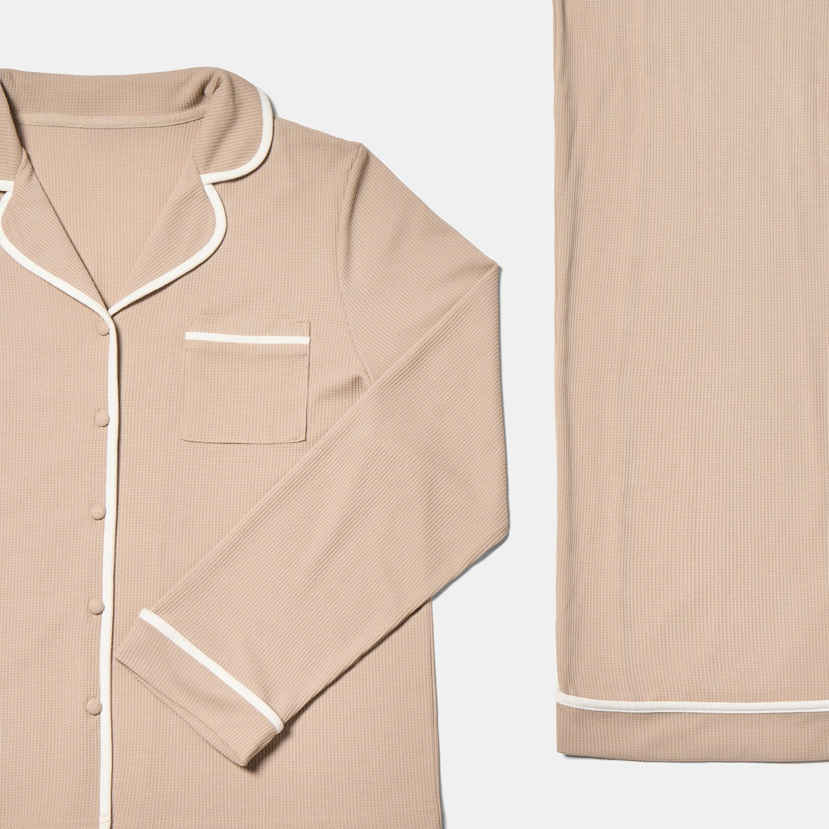 OHS Waffle Piped Pyjama Set - Natural>