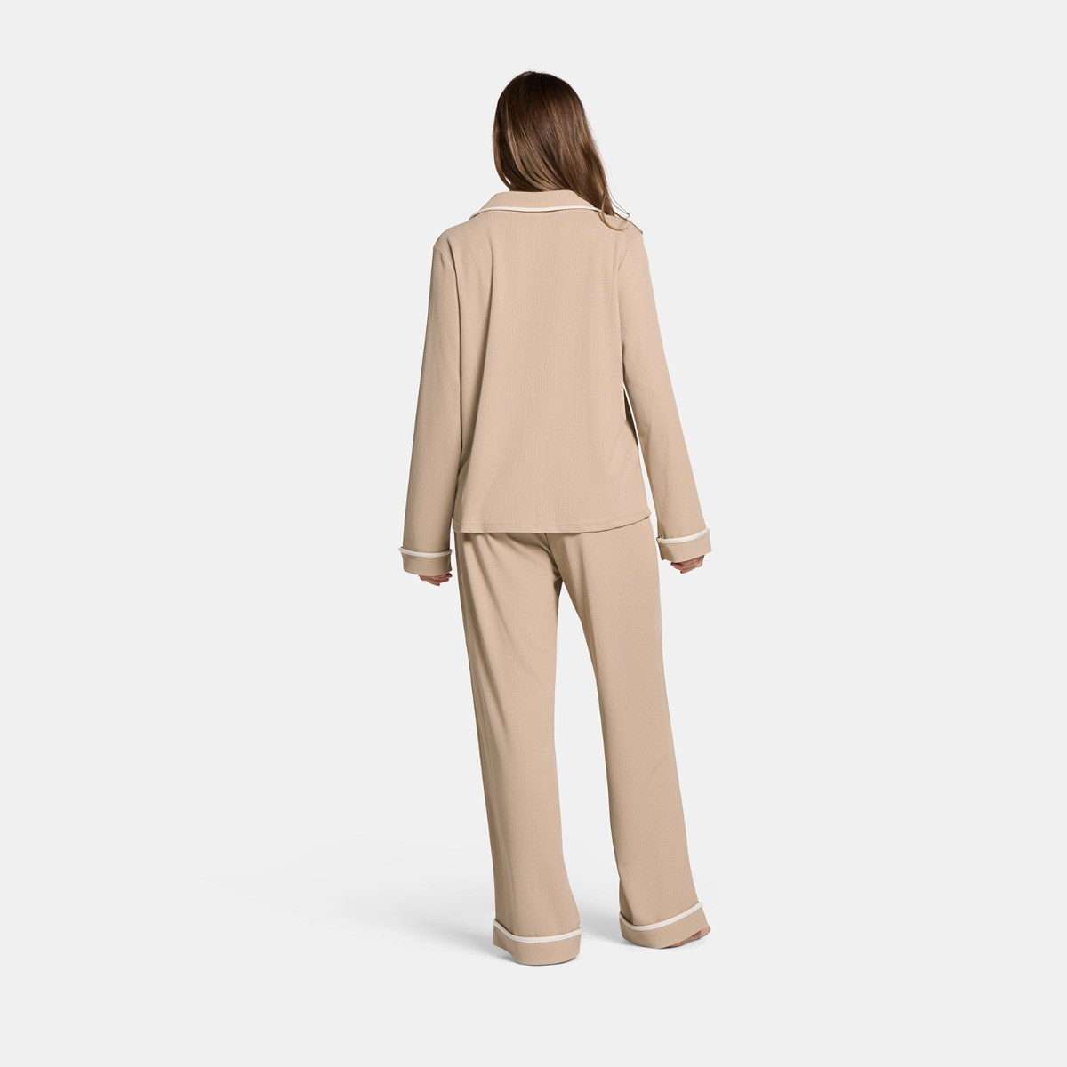 OHS Waffle Piped Edge Pyjama Set, Natural - Large/Extra Large>