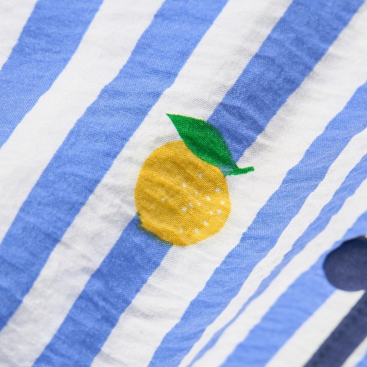 OHS Lemon Print Striped Seersucker Pyjama Set - Blue>