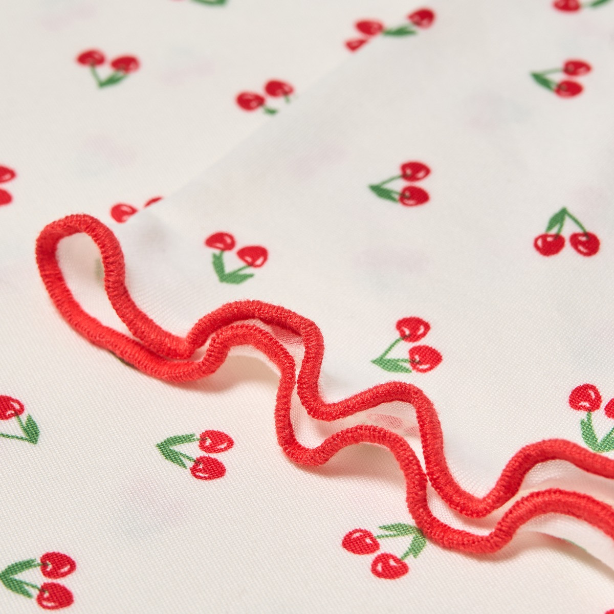 OHS Cherry Print Lettuce Edge Pyjama Set - White>