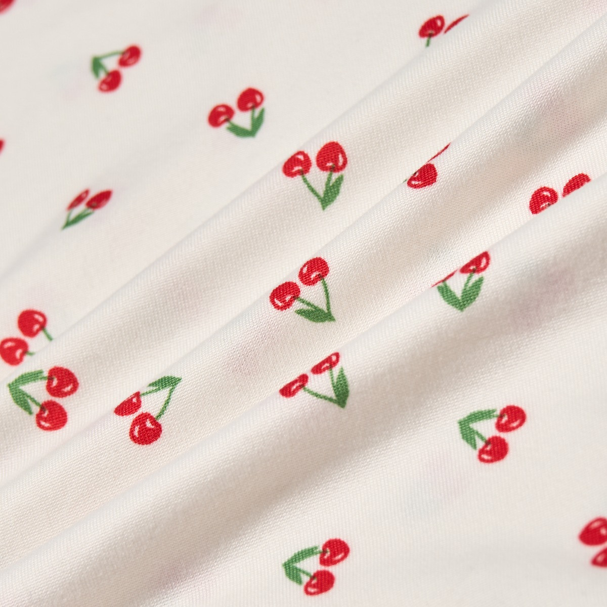 OHS Cherry Print Lettuce Edge Pyjama Set - White>