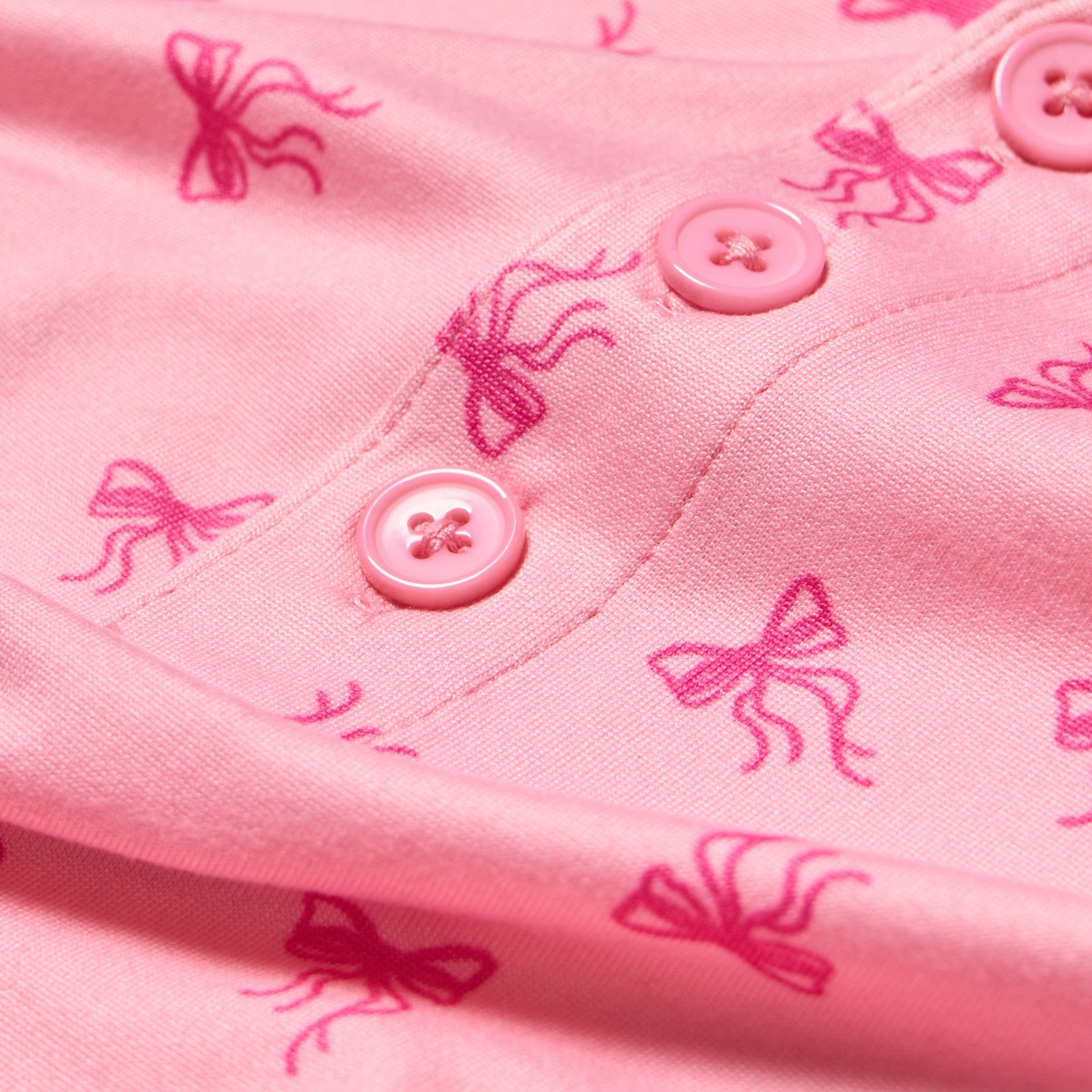 OHS Bow Print Lettuce Edge Pyjama Set, Pink - Large/Extra Large>