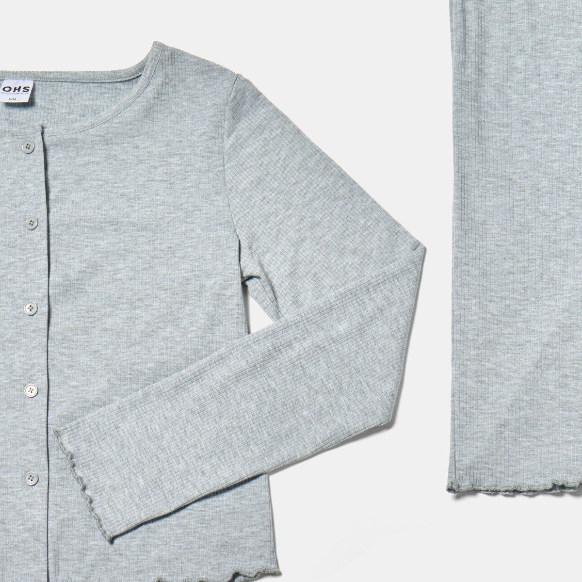 OHS Ribbed Lettuce Edge Loungewear Set, Grey - Small/Medium>