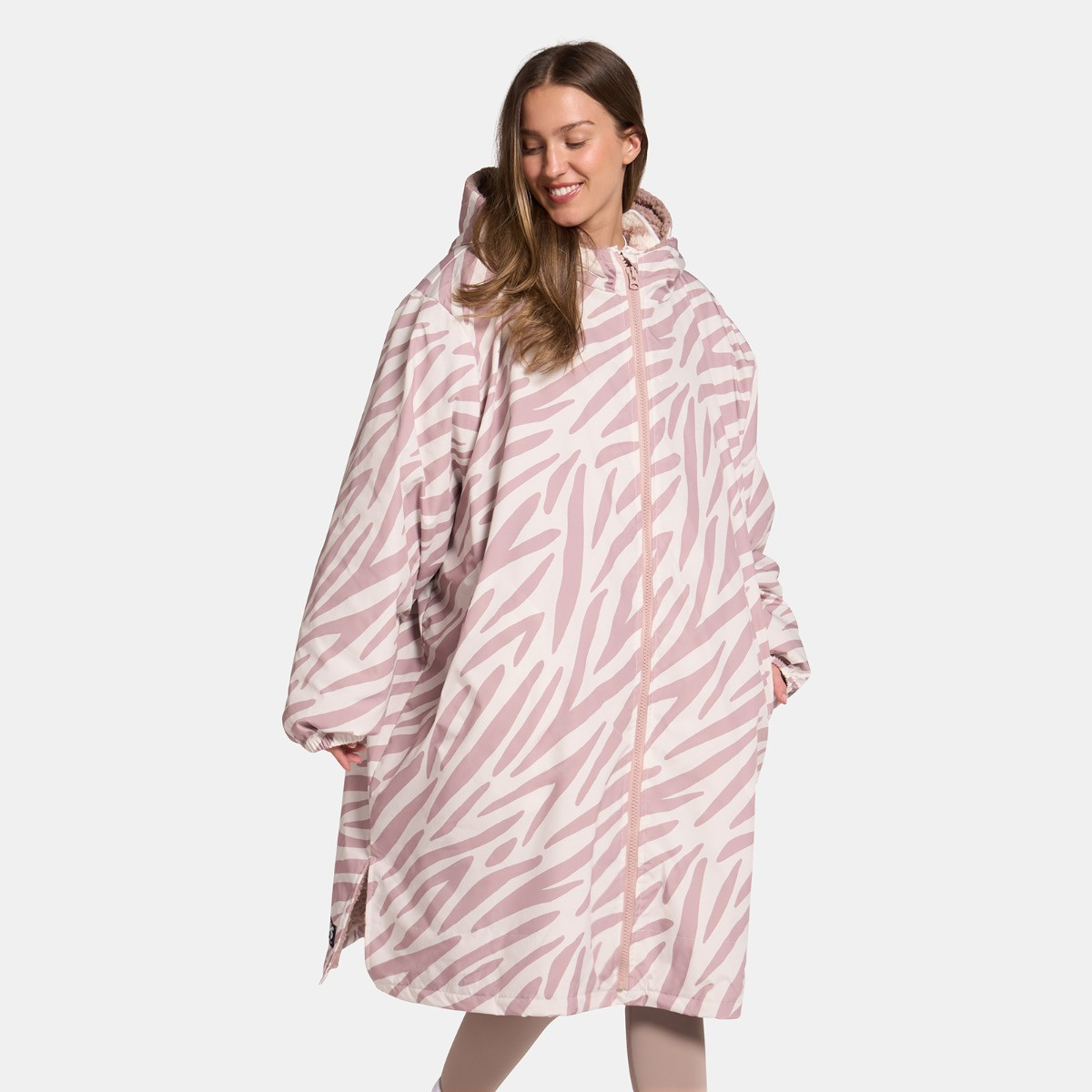 OHS Adults Water Resistant Zebra Print Sherpa Drying Robe - Beige>