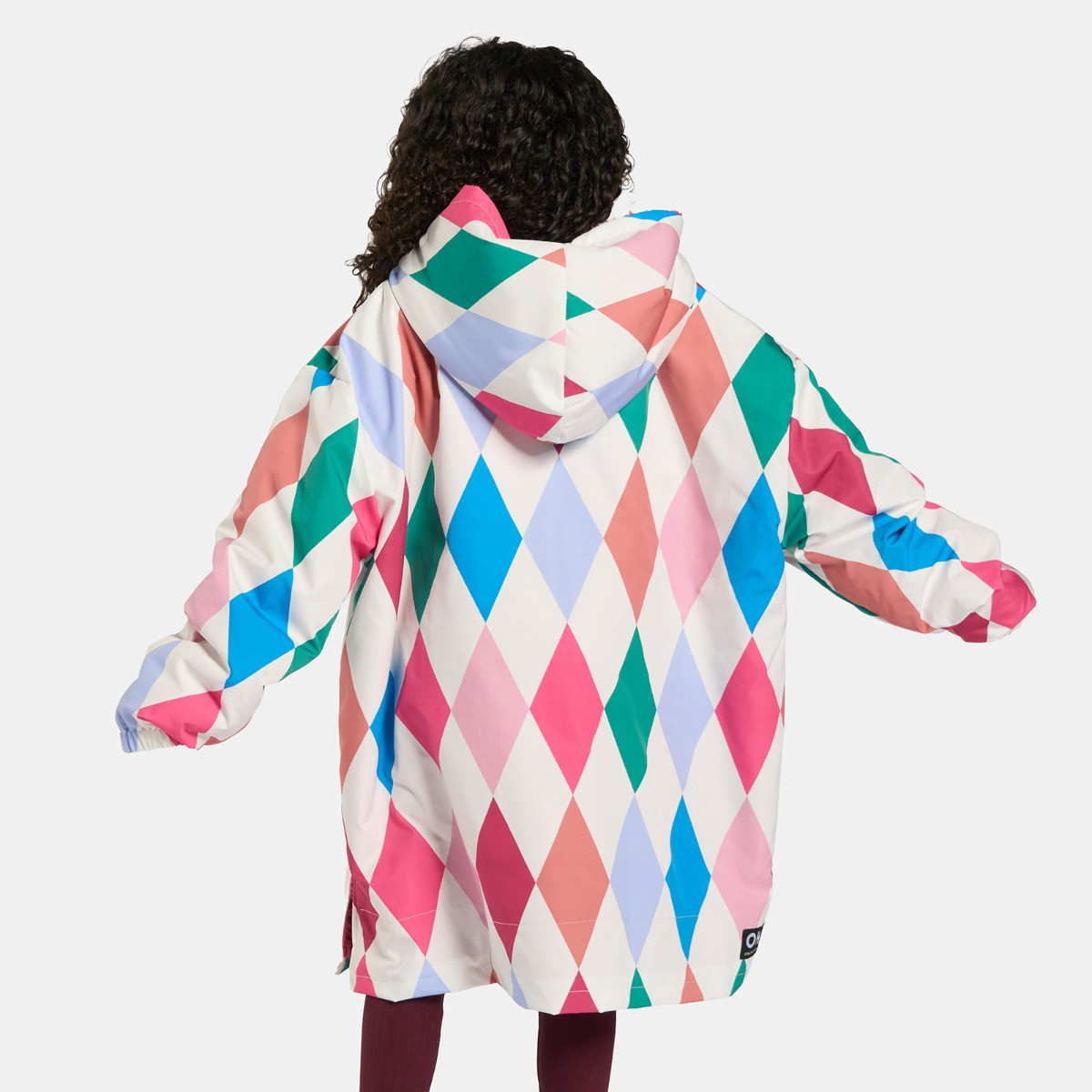 OHS Kids Water Resistant Harlequin Print Sherpa Drying Robe, Multi - large/Extra Large>